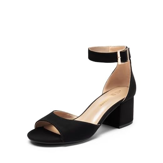 DREAM PAIRS Women's Chunkle Black Suede Low Heel Pump Sandals Ankle Strap Dress Shoes - 8.5 M US
