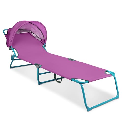 Northroad Sonnenliege mit Dach, Gartenliege Klappbar, Tragbar Strandliege mit Verstellbarer Rückenlehne, bis zu 136 kg b...