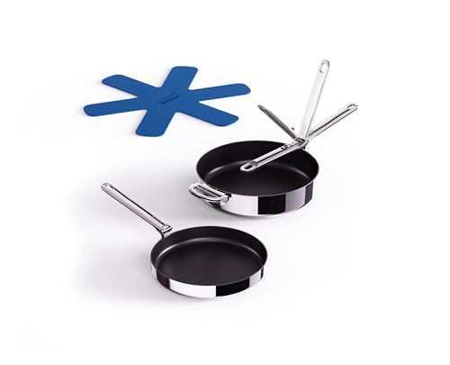 Joseph Joseph Space Steel set 2 sartenes acero inox 24/28 cm antiadherente cerámica, inducción, asas plegables, apilable