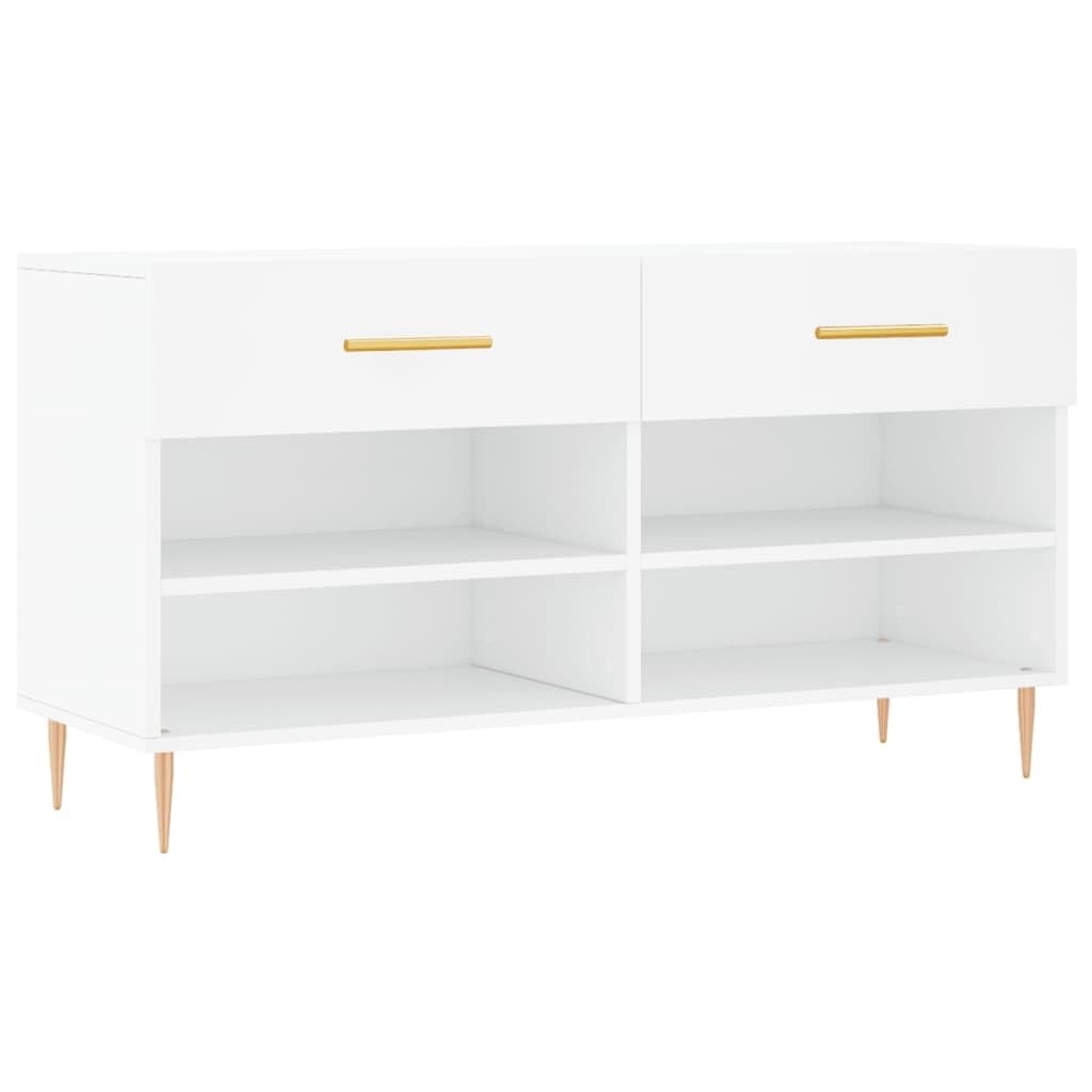 Banc a Chaussures Blanc Bois Composite 102x35x55 cm 2 Tiroirs 4 Etageres