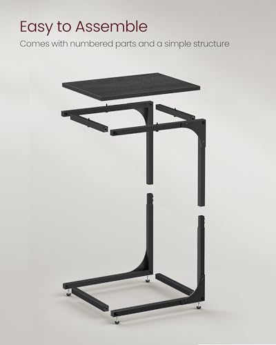 VASAGLE Set of 2 C-Shaped Side Table, Bedside Table, Sofa Side Table, Coffee Table, with Metal Frame, Industrial, for Living Room, Bedroom, Grey Oak and Ink Black LET354B42