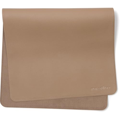 Image of Ava + Oliver Vegan Leather Baby Changing Mat (16 X 30 in) - Multipurpose Wipeable and Portable Diaper Changing Pad - Foldable for Travel (Taupe)