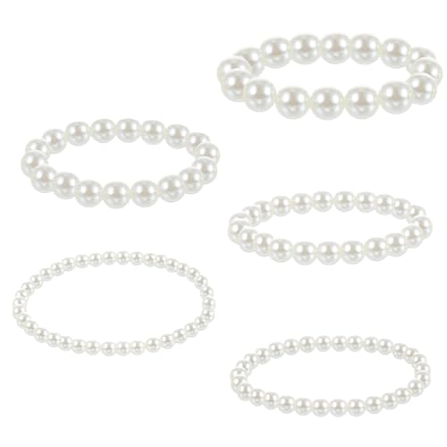 5 Pcs Pearl Bracelet Elegant Stretch Stackable Pearl Bracelets for Women Bridal Party Bracelets Multi Layer Costume Bridal Shower Favors for Women Wedding Jewelry Gifts Prom Party Gift
