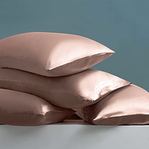 Image of Ersmak 7 Pieces Satin Sheets Set Queen Size, Luxury Silky Champagne Satin Bed Sheets Set with 1 Deep Pocket Fitted Sheet, 1 Soft Flat Sheet, 4 Queen Pillowcases and 1 Body Pillowcase