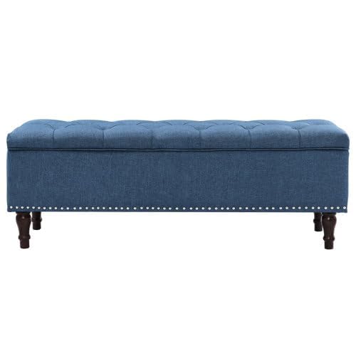 Image of LEGACY OF COMFORT Arlecia Upholstered Ottoman Bench with Storage for Living Room, Storage Chest for Sofa Couch Bedroom Entryway (Navy Blue)