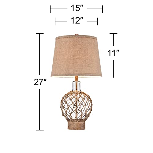 360 Lighting Modern Coastal Nautical Table Lamp 27" Tall Clear Glass Natural Rope Net Burlap Brown Fabric Drum Shade Decor for Bedroom Living Room House Home Bedside Nightstand Office Family - Image 5