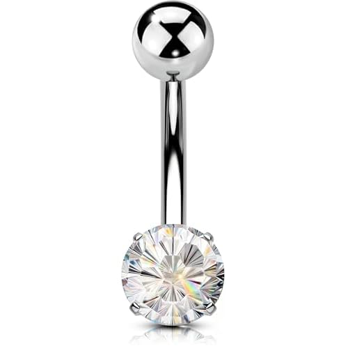 OUFER Titanium Belly Button Rings for Women, Firework Zircon Belly Piercing Jewelry, Internal Thread Navel Piercing Jewelry, Curved Barbells 14G, Silver Navel Belly Rings Silver 14G 10MM