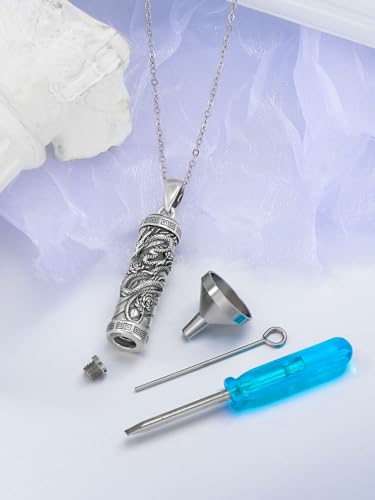 925 Sterling Silver Dragon Phoenix Urn Necklaces for Ashes Cylinder Container Cremation Jewelry Memorial Necklace Jewelry Gifts(with Gift Box)4