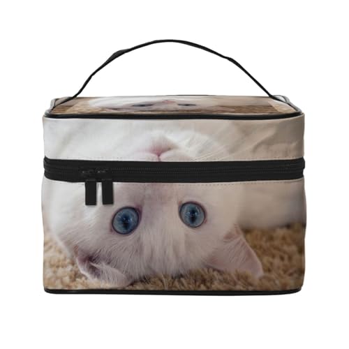 かわいい猫白猫 化粧ポーチ メイクボックス 化粧品収納 洗面用具ポーチ コスメポーチ 大容量 可愛い 軽量 防水 ポーチ コスメぽーち 男女兼用