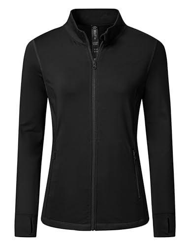 Chaquetas Running para Mujer Cremallera Forro Polar Chaqueta Deportiva Jacket Ligera Chaqueta Termica Transpirable Negro L