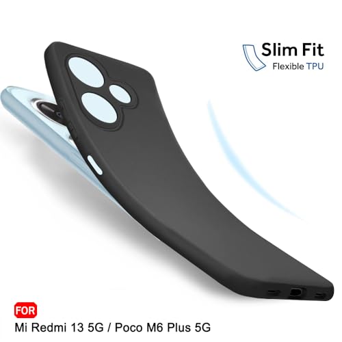 Image of TheGiftKart Sleek Back Cover Case for Mi Redmi 13 5G / Poco M6 Plus | Slim Fit Protective Design | Ultra Matte Finish | Camera Protection Bump | Soft Silicon Back Cover Case (Silicone, Black)