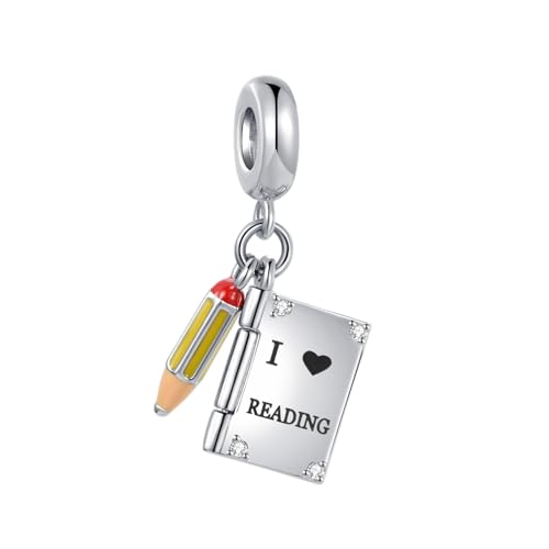 I Love Reading Book Charm Compatible Pandora Charm Bracelet Pencil Knowledge is Power Christmas Family Friend2
