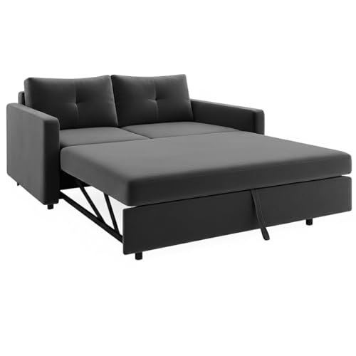Image of CASASTYLE Seria 2 Seater Pull-Out Premium Fabric Sofa Cum Bed Sofa Set for Living Room (Dark Grey) Premium Velvet Finish | Ideal for Living Room, Bedrooms