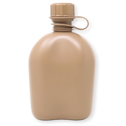 M MCGUIRE GEAR GI Durable 1 Qt. Rugged Plastic Canteen Water Bottle with Leak Resistant Cap, made of 100% durable polyethylene plastic, for Outdoor, Hiking, Camping Use, Coyote - Made in USA