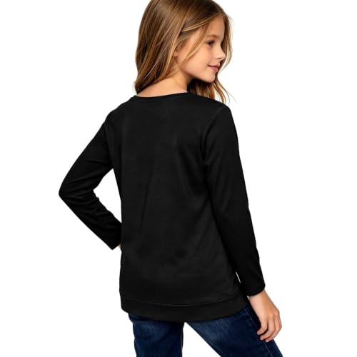 Girls Long Sleeve Shirts Kids Crewneck Knot Front Base Layer Tops Black - image 3