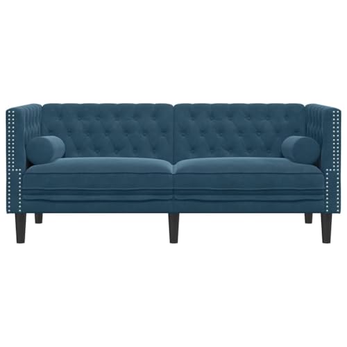 Sofá Chesterfield terciopelo azul de dos plazas con acabado capitoné 5