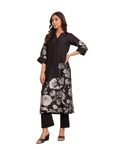 Image of Varanga Women Printed Straight Kurta Pant Set |Chanderi Silk | Summer Wear | Soft, Lightweight & Breathable | Casual Wear