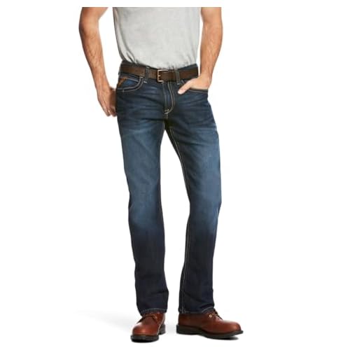 Calça jeans masculina ARIAT Rebar M4 de cintura baixa, Maritime Edge, 38W x 32L