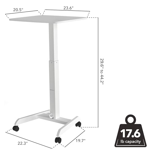 Mount-It! Adjustable Rolling Laptop Desk, Mobile Standing Desk with Wheels, Small Sit-Stand Computer Cart for Home, Office, or Classroom, 29.6–44.2" Height, 23.6"x20.5" Desktop, White