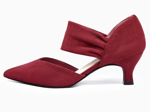 Image of Coutgo Womens Low Kitten Heel Dress Shoes Pointed Toe Slip on Ankle Strap Cutout Elegant Party Wedding Pumps