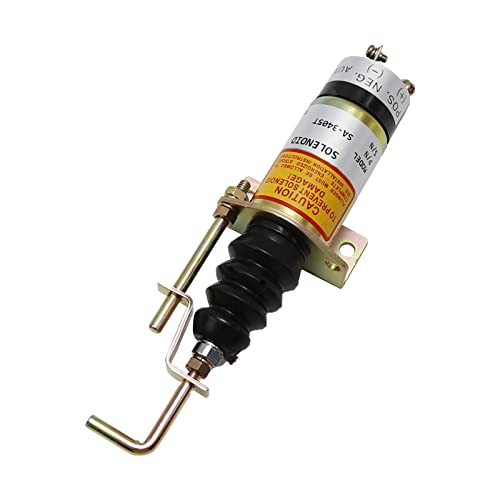 12V Fuel Shut Off Solenoid, Stop Solenoid Valve 1502-12C7U2B2S1 366-07197 SA-3405T, Replacement for Lister Petter LPWS LPWT Excavator Engine Genset With Bracket 2 Pins