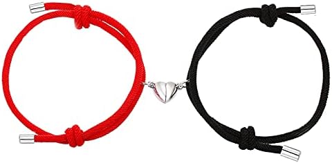 Couple Magnetic Bracelets, Relationship Bracelet Couple Gifts for Boyfriend Girlfriend Men Women and Your Lover, 2 PCS Mutual Matching Couple Bracelets with Love Heart Pendant