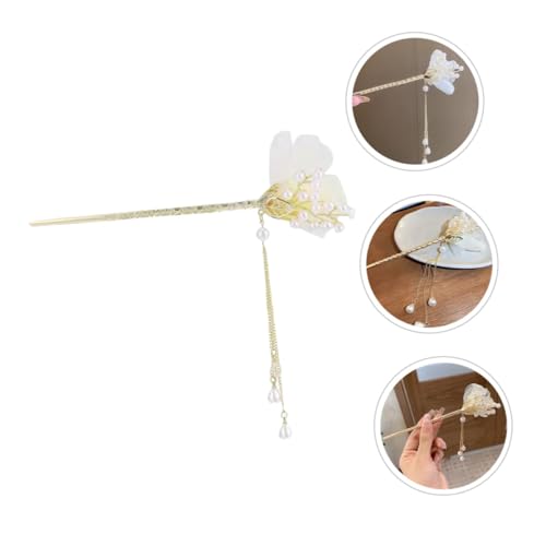 Image of 1pcs of Chinese Hair Sticks for Buns, Pearl Flower Vintage Metal Hair Chopsticks for Women and Girls Dangle Tassel Pendant Hair Accessories Hanfu Handmade Decor Hairpin (vintage)