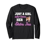 Cette fille aime son t-shirt Shiba Inu pour chien Manche Longue