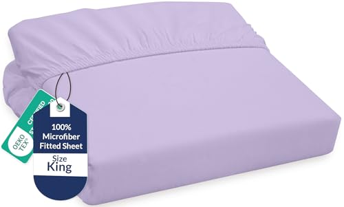 Image of Royale Linens Fitted Sheet King - Ultra Soft 1800 Brushed Microfiber - Hotel Luxury Bottom Sheets - Wrinkle Free & Fade Resistant - Deep Pocket Fitted Sheet Only (King, Lavender)