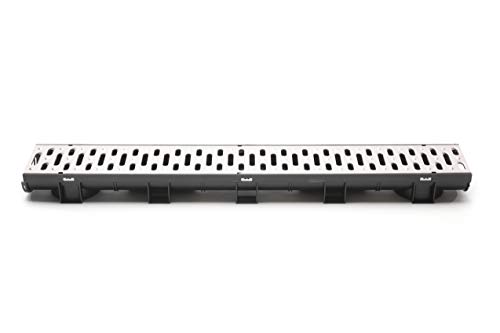 Compact Trench Drain Black Polymer with Pressed Galvanized Steel Grate - 3 x 3.33 Ft (10ft) Pack with 2 End Caps