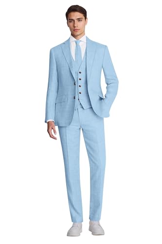 Men's Suit 3 Piece Linen Suits Slim Fit Suit Blazer Vest Pants Set Wedding Prom Tuxedos Business Casual Suit2