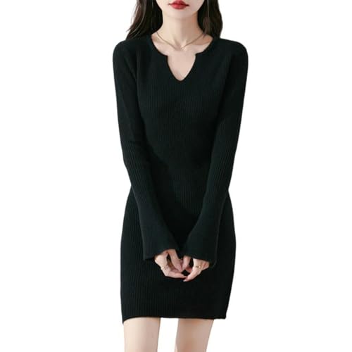 Robe en laine tricotée col en V idéale pour vos sorties et soirées