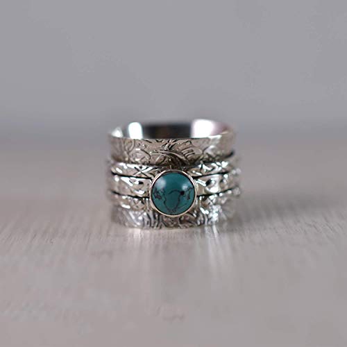 925 Sterling silver ring, Round cab, Turquoise gemstone ring, Handmade, Spinner ring, Anxiety ring, Greenstone, Statement, Natural Turquoise Ring, Women's, girls, Mother's day, Gift day, Birthday gift