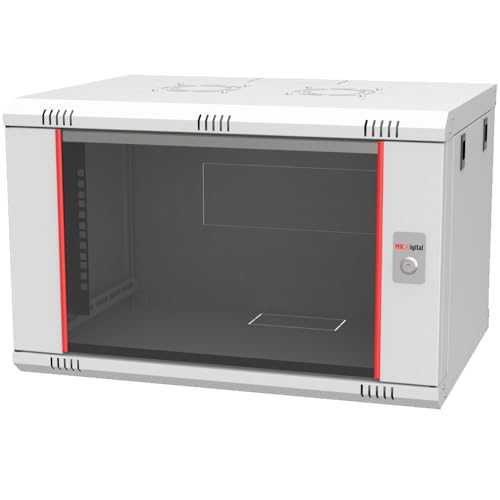 Netzwerkschrank, Serverschrank 19 Zoll Rack - 6HE -7HE- 9 HE - 12HE - 16HE - 400 mm Tiefe – Wandmontage - Montiert - Sicherheitsglastür - Grau (7HE)