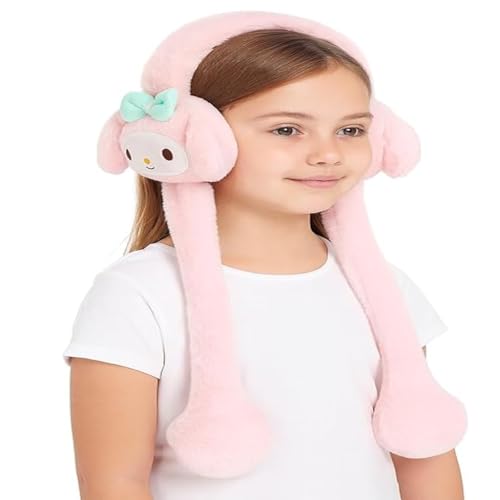 DTR Creation Bunny Ear Winter Earmuffs for Kids & Girls | Ultra Soft Plush Ear Warmers with Long Hanging Paws | Lightweight & Comfortable | Cute Animal Design (Pink)