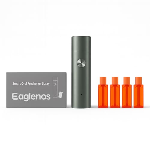 EAGLENOS Smart Electric Oral Spray, Portable Electric Breath Spray & Rechargeable Mouth Spray with 4 Pods (2 Flavors: Lychee & Cucumber), Instant Fresh Breath in 3s, Alcohol& Sugar Free (Green)