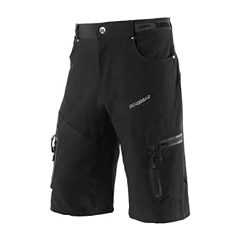 BERGRISAR Men's Cycling Shorts Mountain Bike Shorts Bicycle Shorts Biking Shorts Zipper Pockets 1806BG Black Size Large Cover