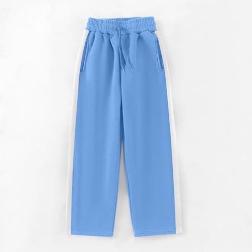Girl's High Waisted Sweatpants Straight Wide Leg Pants Side Color Block Elastic High Waisted Trousers with Pockets4