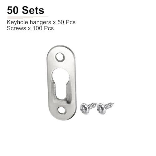 Image of DTGN 42 x 16mm Keyhole Hanging Plate Single Hole Hook with Screws - 50Pcs - Good for Hanging Paintings Picture - Frame Hook Photos - Silver