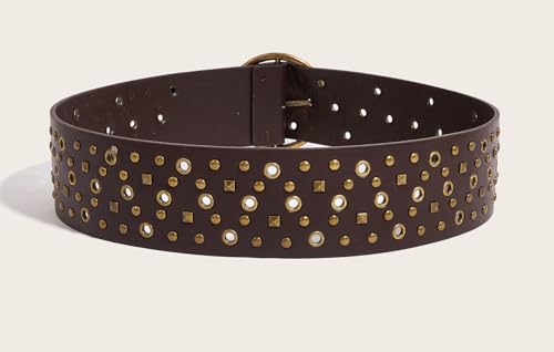 Wide-Disc Hollow-Western-Belts for Women Boho Hip-hop Concho PU-Leather Belt for Pants Dress(for waist up to 38'')3