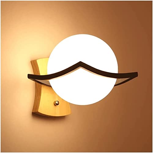 Aplique de pared industrial con base madera y globo vidrio blanco