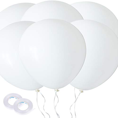 12 Pieces 36 Inch White Balloons Giant Balloon with Matching Elegant Ribbon for Birthday Wedding and Event Decorations (White)