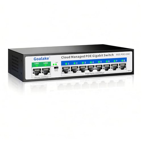 Image of 10-Port Ethernet PoE Switch (8 Gigabit PoE Ports, 2 Uplinks) with Extend Function, Easy Smart Managed Ethernet Switch, Plug & Play, Fanless Metal Design, VLAN, Qos,Desktop /Wall Mount