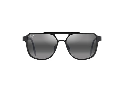 Maui Jim Men's 2nd Reef Polarized Square Sunglasses, Satin Black/Neutral Grey Polarized, Medium