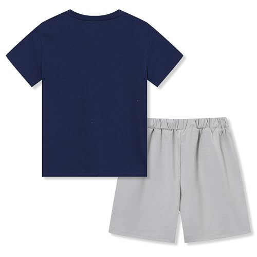 Image of Ayzozuy Boy Clothes Colorblock Top + Drawstring Waist Shorts 2 Pieces Kid Summer Outfits Set
