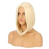 eNilecor Light Blonde Bob Wigs, Colored Bob Cut Wigs for Women Neon Heat Resistant Synthetic Wig, Middle Part with No Bangs Colorful Hair Replacement Wigs Short Straight Cosplay Party Fun Wigs