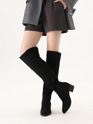 Shoe'N Tale Women's Over The Knee Thigh High Boots Chunky Block Heel Pointed Toe Slouchy Side Zipper Fall Weather Winter Boots4