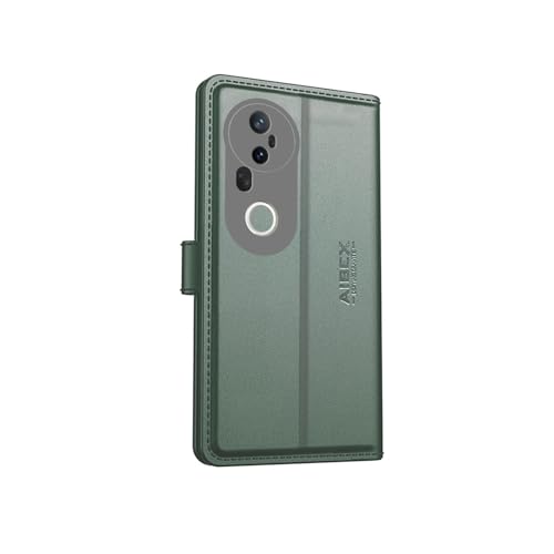 Image of AIBEX Compatible for Vivo T4 Ultra 5G Flip Cover Leather Finish with Magnatic Closure | Inside TPU with Card Pockets | Wallet Stand | Complete Protection Flip Case -Green