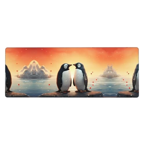 Tapis de souris géant I Love Penguins en caoutchouc épais 80x30 cm pour bureau