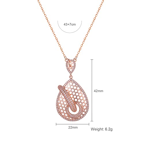Smmythical Shinny Tear Drop Fashion Hollowed Pattern Gold Plated Long Pendant Necklaces for Women Party Prom Gift — view 2